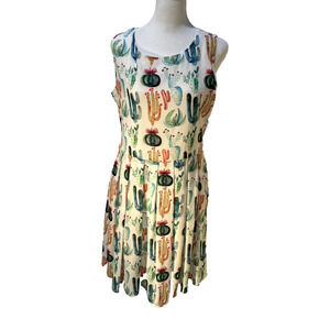 LA Soul NWT Cactus Print Dress Women's Medium Sleeveless Fit & Flare Novelty